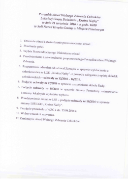 Porządek obrad  - Lokalna Grupa Działania "Kraina Nafty"