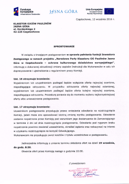 Sprostowanie zapis&oacute;w Instrukcji dla Wykonawc&oacute;w