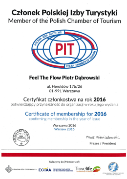 Certyfikat Polskiej Izby Turystyki