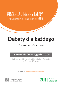 Plakat zapraszajacy na debatę 26.09.2016 r. na temat przeglądu