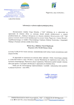 Informacja o wyborze najkorzystniejszej oferty.