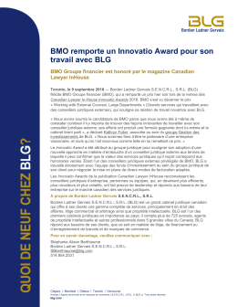 BMO remporte un Innovatio Award pour son travail avec BLG