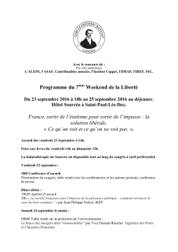 Programme du 7 - Cercle Frédéric Bastiat