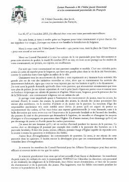 Lettre Pastorale de Mgr David Macaire