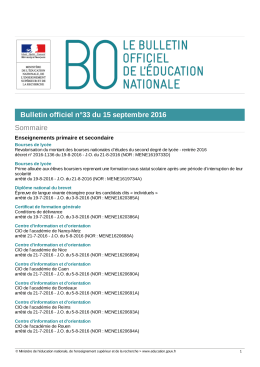 Bulletin officiel n°33 du 15 septembre 2016 Sommaire