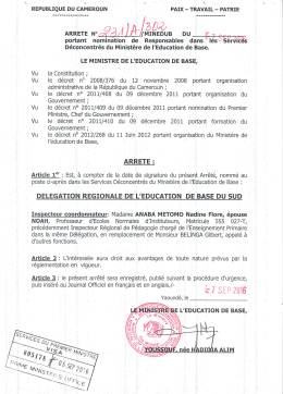 Page 1 REPUBLIQUE DU CAMEROUN PAIX – TRAVAIL – PATRIE