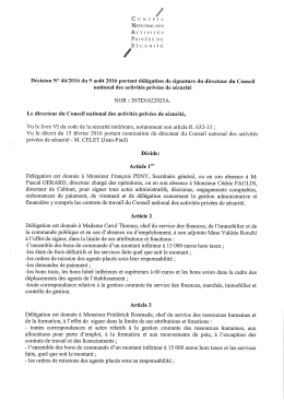 Décision n° 46/2016 du 9 août 2016 portant délégation de