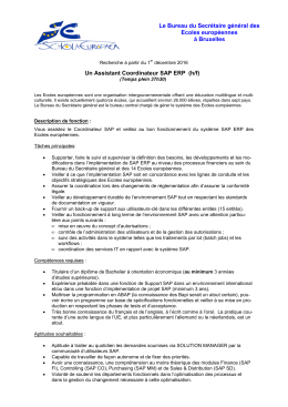 Un Assistant Coordinateur SAP ERP (h/f)