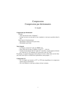 Compression Compression par dictionnaires