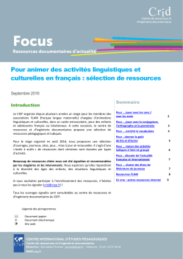 Focus - Pour animer des activités linguistiques et culturelles