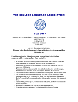 THE COLLEGE LANGUAGE ASSOCIATION CLA 2017
