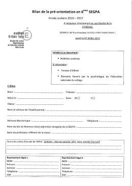 Bilan de pré-orientation en 6ème SEGPA