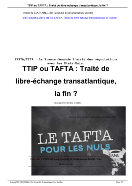 TTIP ou TAFTA : Traité de libre-échange transatlantique, la fin
