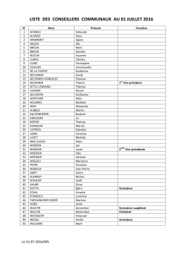 liste des conseillers communaux au 01 juillet 2016