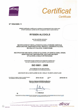 ISO Certificate - Ryssen Alcools