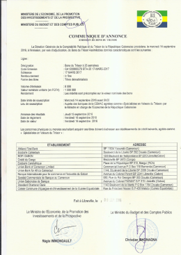 Communiqué d`annonce de l`émission des Bons du Trésor
