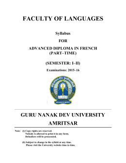 ADVANCE DIPLOMA COURSE IN FRENCH PART TIME