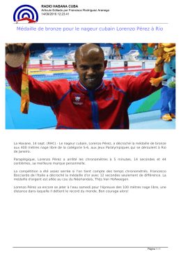 Médaille de bronze pour le nageur cubain Lorenzo Pérez à Rio