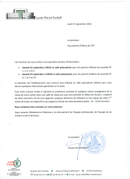 invitation de M. le proviseur. - Lyc&eacute;e polyvalent Marcel RUDLOFF