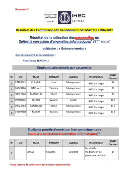 Résultats des Commissions de Recrutement des Mastères 2016