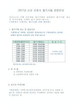 Page 1 2017년 신규 간호사 필기시험 관련안내 2016.8.24 시행 신구