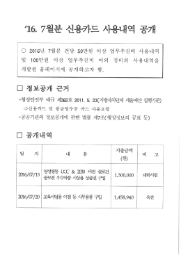 2016년 7월 신용카드 사용내역 공개