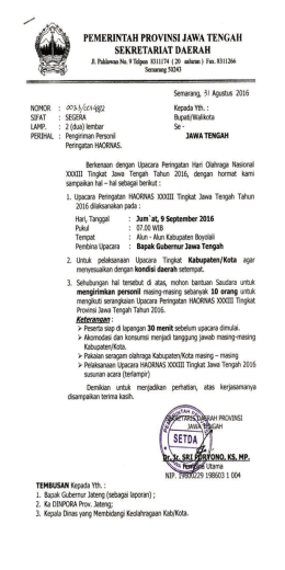 Surat Edaran Haornas 2016 - Dinpora Jateng