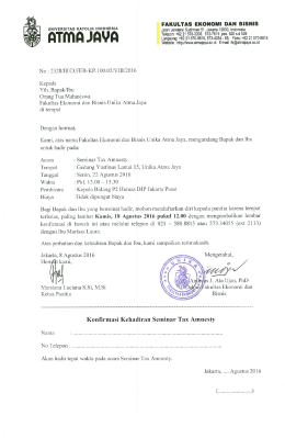 Kepada orang tua mahasiswa FEB - Universitas Katolik Indonesia