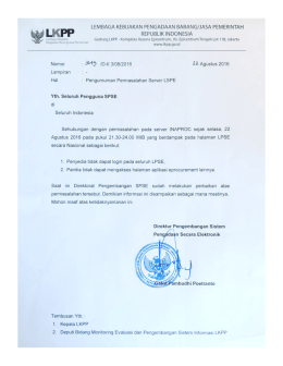Surat Pengumuman Permasalahan Server INAPROC