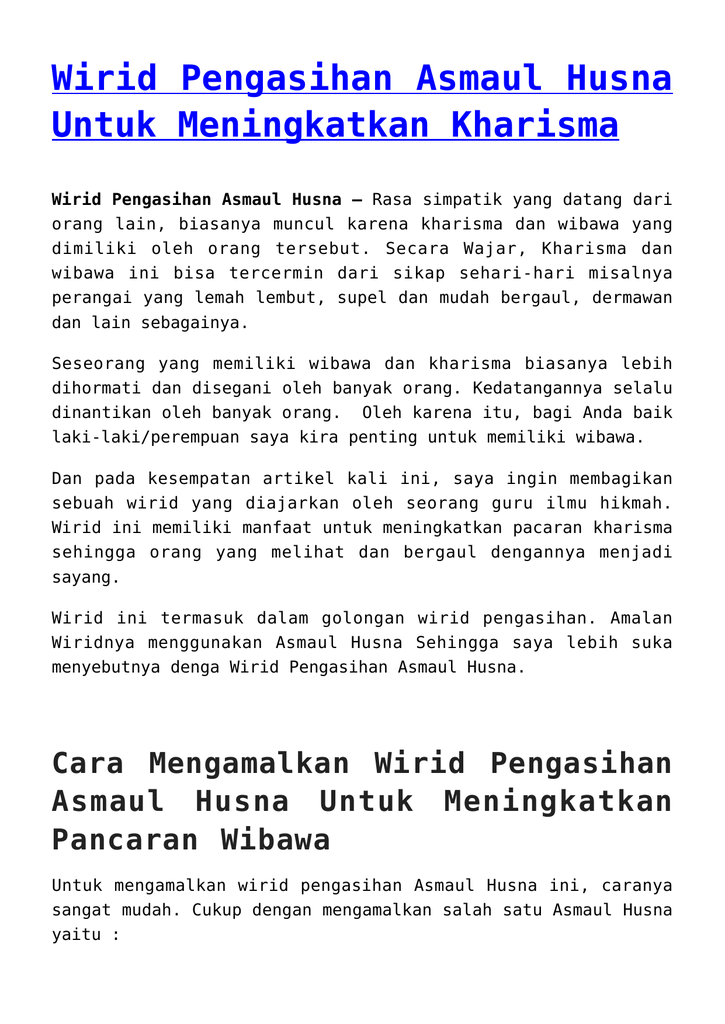 Wirid Pengasihan Asmaul Husna Untuk Meningkatkan