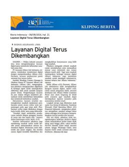 Bisnis Indonesia – 06/09/2016, hal. 21 Layanan Digital Terus