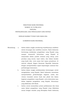 peraturan bank indonesia nomor 18/15/pbi/2016 tentang