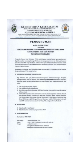 pengumuman ppsm tahun 2016 - Poltekkes Kemenkes Jakarta Ii