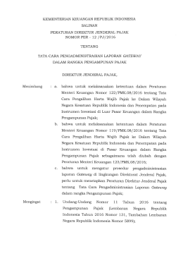 Nomor PER-12/PJ/2016 tentang Tata Cara