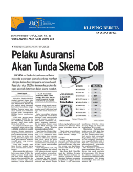 Bisnis Indonesia – 30/08/2016, hal. 21 Pelaku Asuransi Akan Tunda