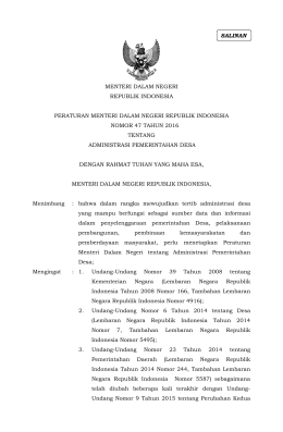 Permendagri No. 47 Tentang Administrasi Pemerintahan Desa