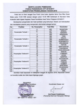 Pemenang Pawai ATP 2016 - Dinas Pendidikan Kabupaten
