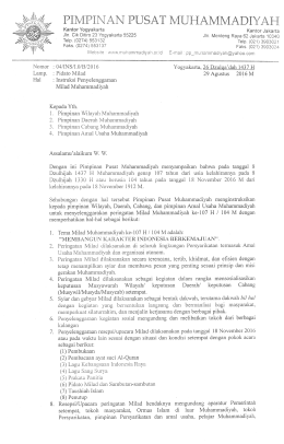 Instruksi Penyelenggaraan Milad Muhammadiyah ke 107H / 104M