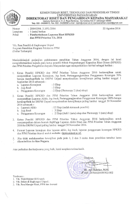 Pemberitahuan Laporan Riset HPKRD dan PPM