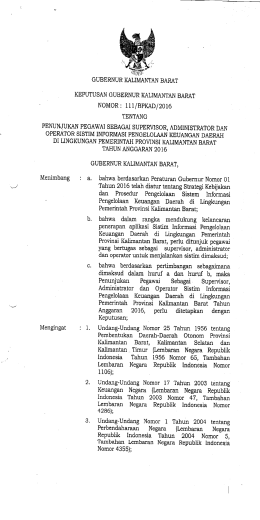 111/BPKAD/2016 tentang Penunjukan Pegawai Sebagai Supervisor