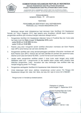 Pengumuman Pengambilan Sertifikat Periode Juli 2016