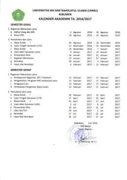 Kalender Akademik Tahun 2016/2017 Mahasiswa Lama