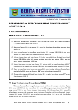 perkembangan ekspor dan impor sumatera barat agustus 2016