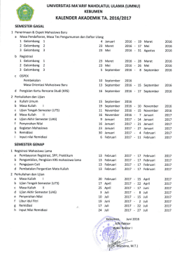 Kalender Akademik Tahun 2016/2017 Mahasiswa Baru