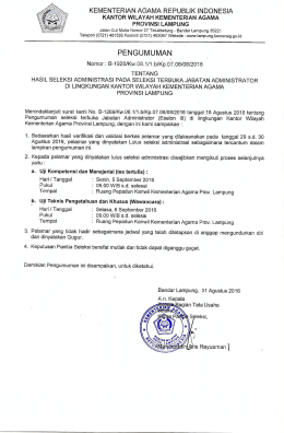 Hasil Seleksi Administrasi Pada Seleksi Terbuka Jabatan