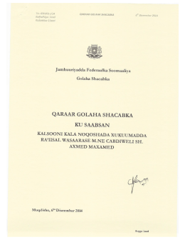 Page 1 Tix: GSH/01-1/14 QARAAR GOLAHA SHACABKA 6