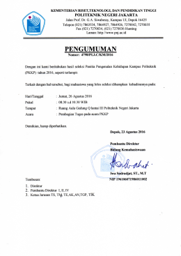 Pengumuman Seleksi Panitia PKKP tahun