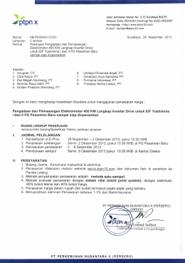 Undangan Lelang Elektromotor IDF PG Pesantren Baru