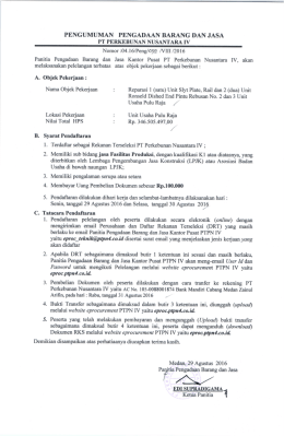 Page 1 PENGUMUMAN PENGADAAN BARANG DAN JASA PT