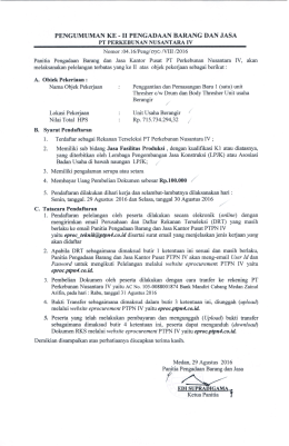 Page 1 PENGUMUMAN KE - II PENGADAAN BARANG DAN JASA